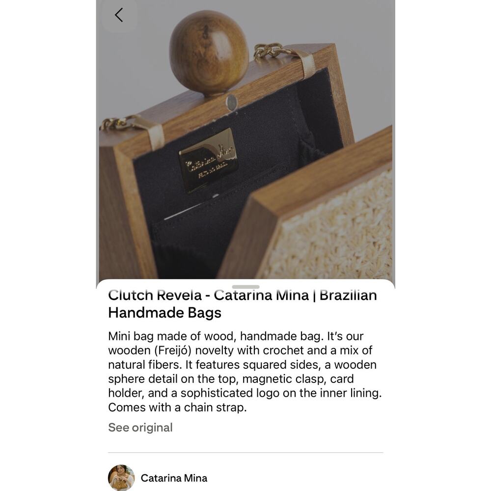 Catarina Mina Revela Clutch Wood Bag Crochet Natural Fiber Chain Hand Made - Picture 7 of 7